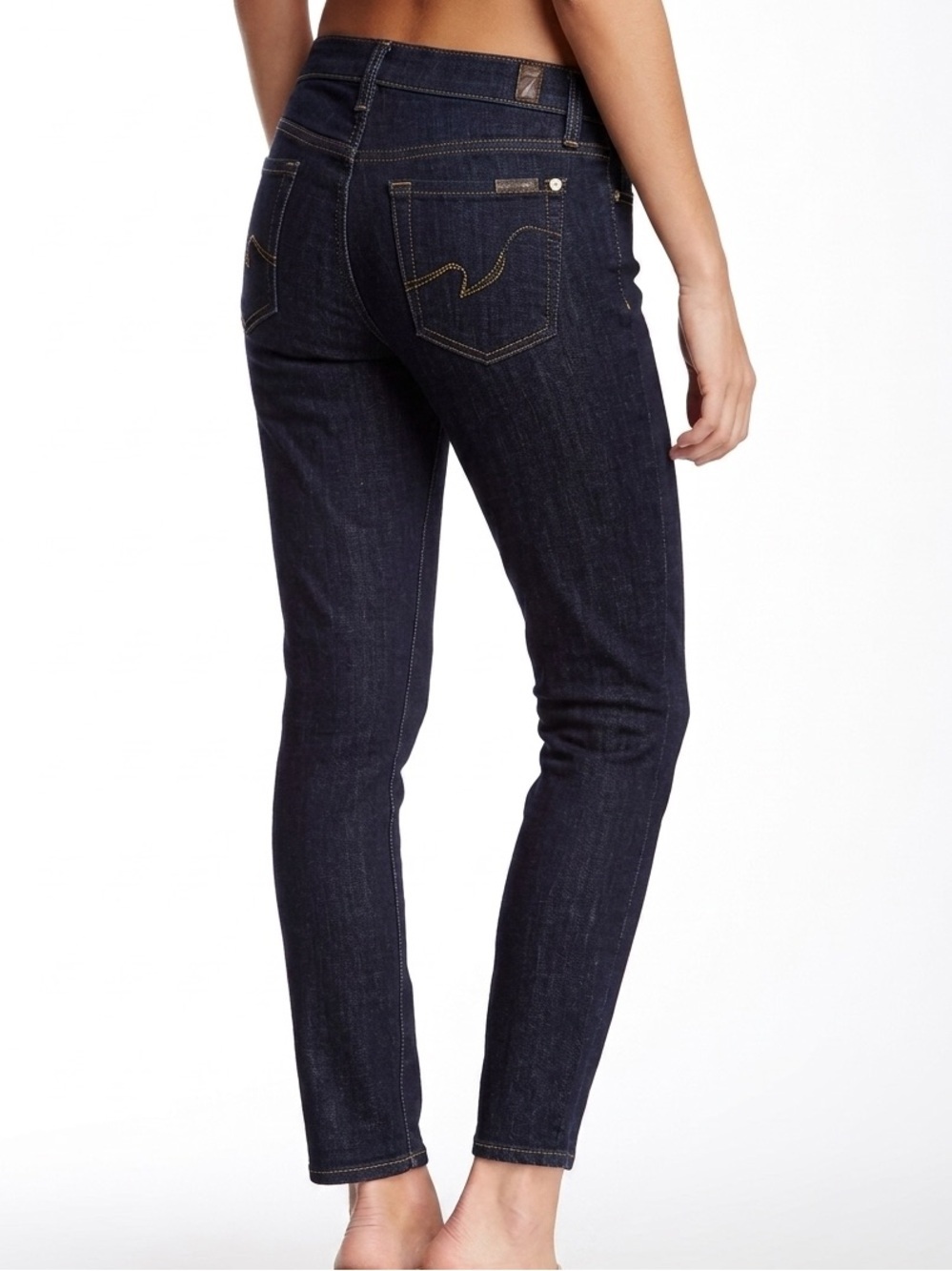 7 For All Mankind| Dark Blue Distressed Denim Ankle Cropped Slim Fit Jeans Sz 31